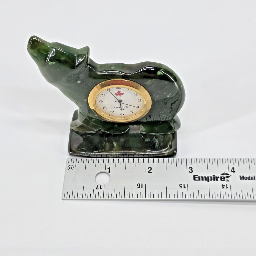 British Columbia Canadian Jade Bear Clock Hand Carved BC Nephrite Green Stone - Picture 5 of 10
